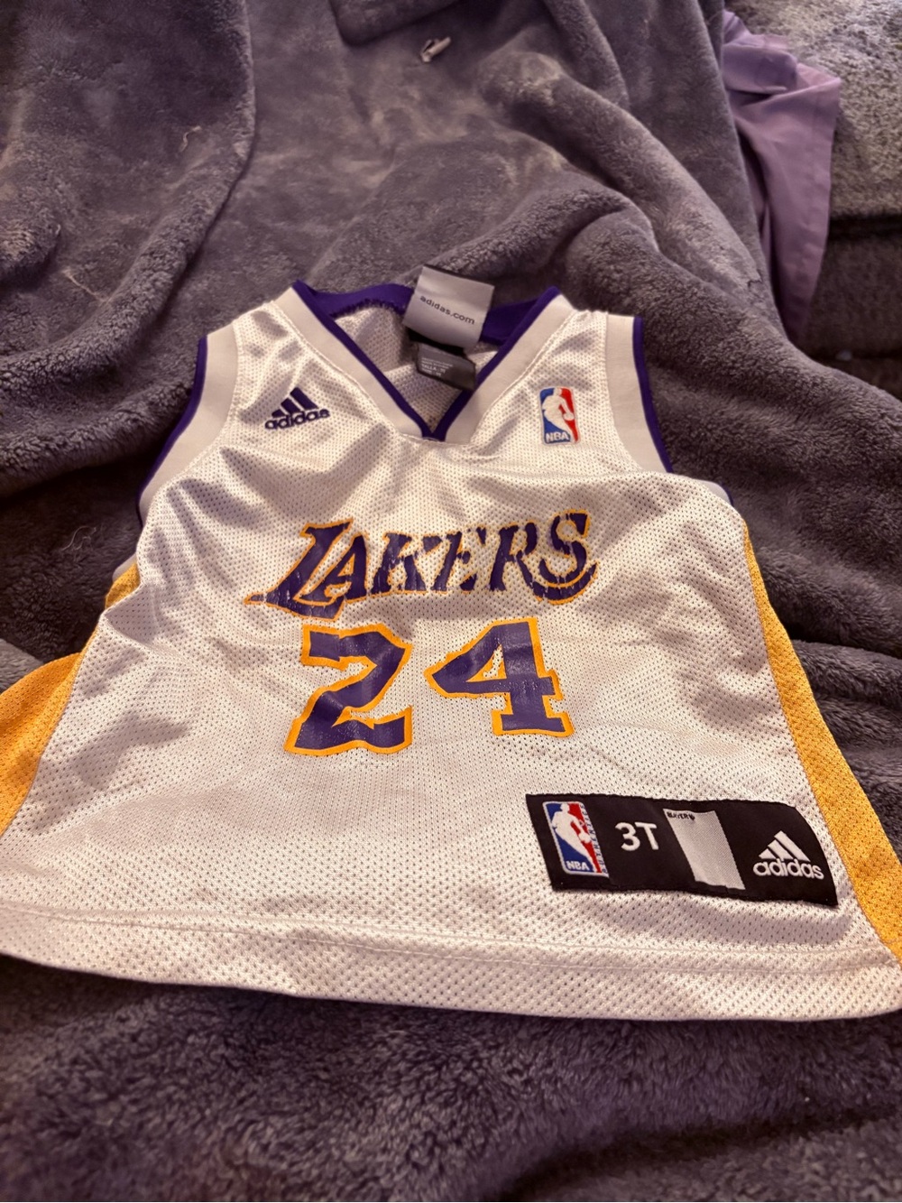 adidas White, Purple & Gold Lakers Kids Jersey  - #24 - 3T